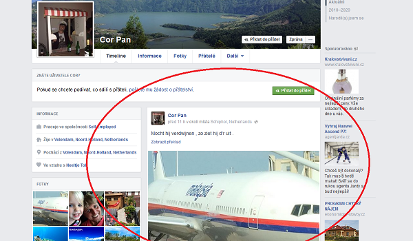 Robil si srandu z Malaysia Airlines, jeho lietadlo následne zostrelili